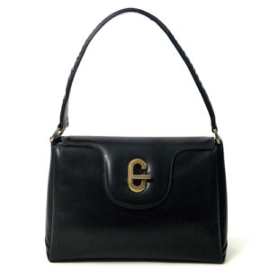 OLD Gucci Gターンロック総革ハンドバッグ（黒）
