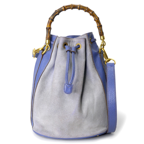 OLD Gucci スエードバンブー巾着ショルダー(青)