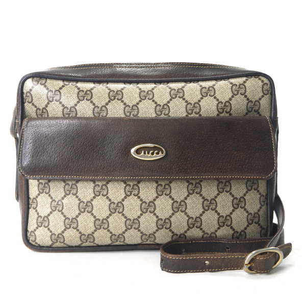 OLD Gucci 70s筆記体ロゴスクエアショルダー(茶)
