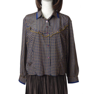 pierre cardin プリントブラウス（黒・ベージュ）