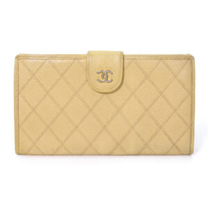 CHANEL マトラッセがま口長財布（キャビアスキン/ベージュ）