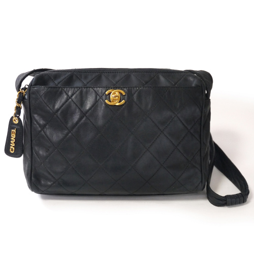 OLD CHANEL ラムマトラッセ ショルダー(黒)