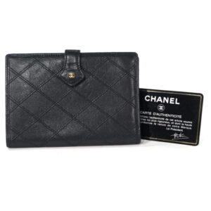 OLD CHANEL  ミニココマーク マトラッセ折り財布（黒）